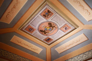 Sala Del Conte ceiling illustrating family coat of arms